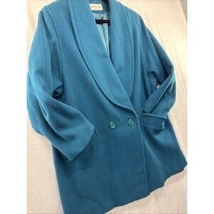 Preston & York 100% Wool Coat Womens Sz 12 Torquoise Classic Overcoat Dillard’s